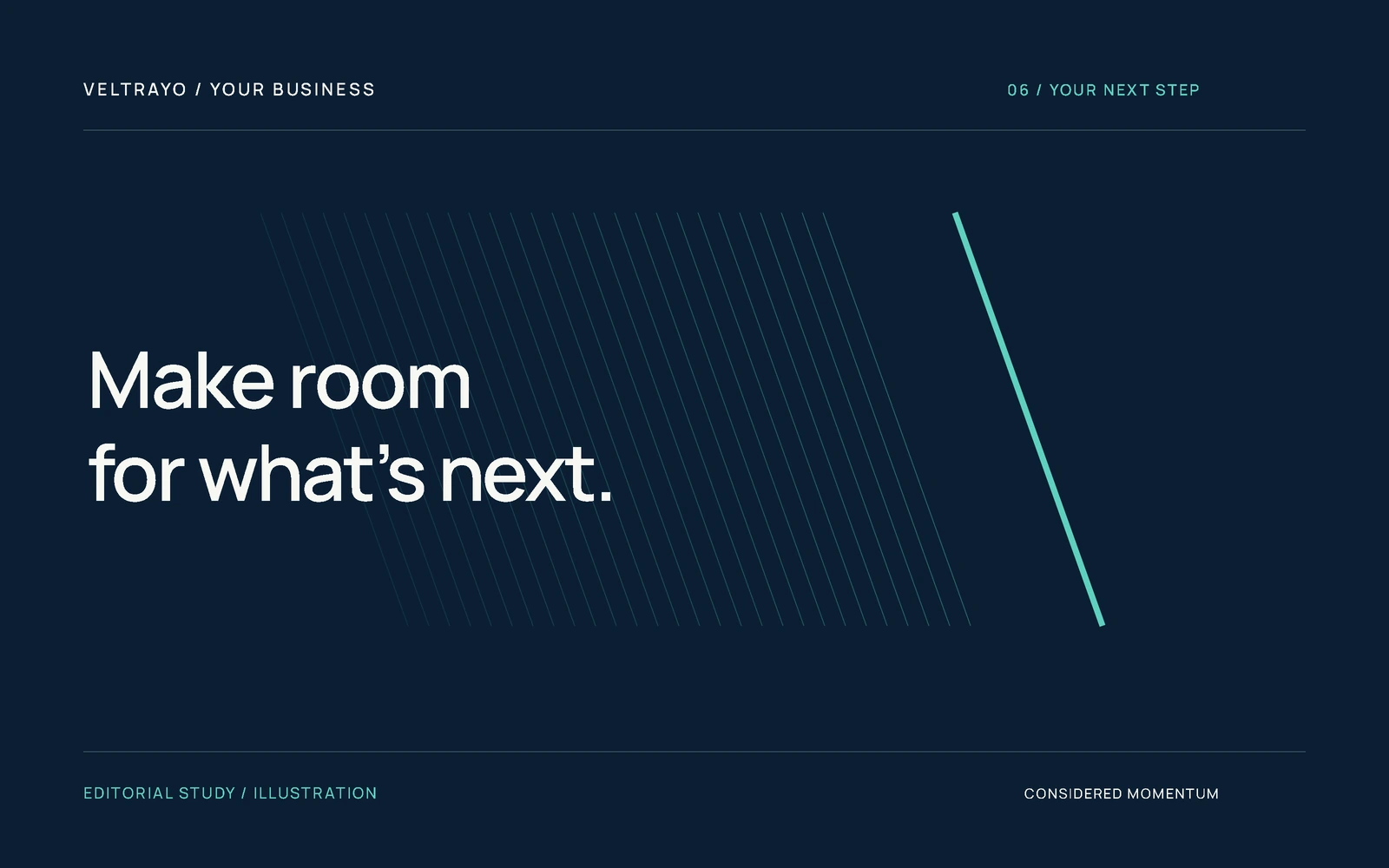 Editorial illustration reading “Make room for what’s next” over restrained directional lines.